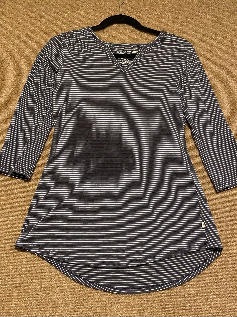Toad&Co Navy and White Striped V‑Neck Tunic